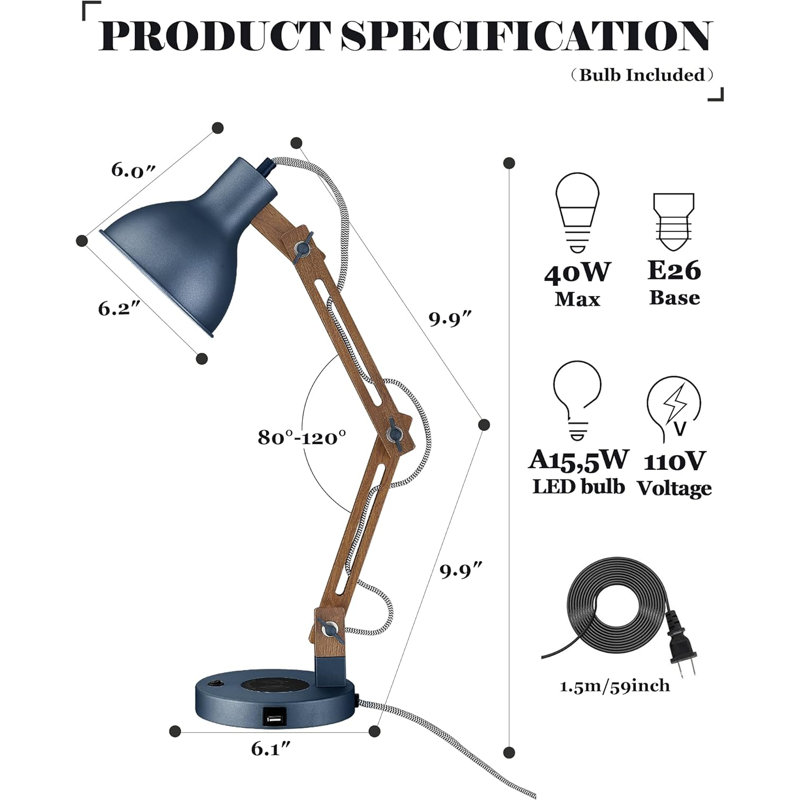 Table Lamp with USB C Charging Port