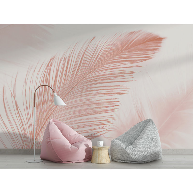 Papier peint adhésif rose avec plumes roses