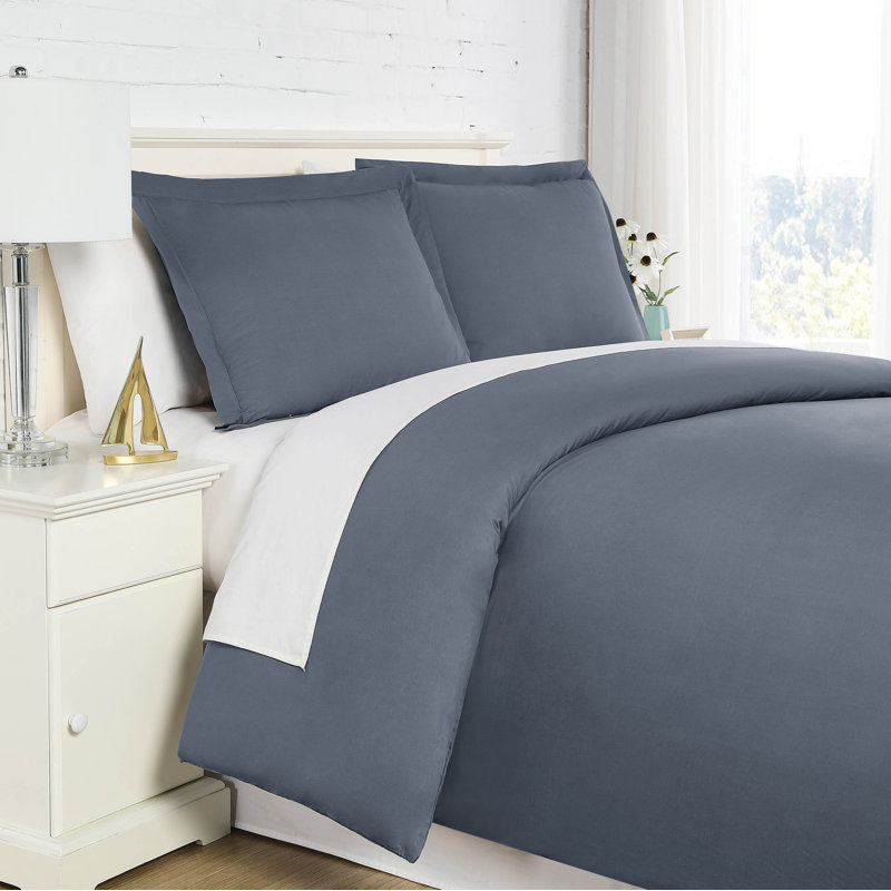 Classic Collection Cotton Duvet Cover Set, King Duvet Cover + 2 King Shams, Steel Blue