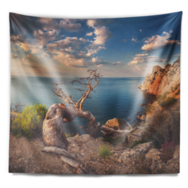 Tapisserie arbre à l’ancienne mer ensoleillée, H 78 po x l 92 po