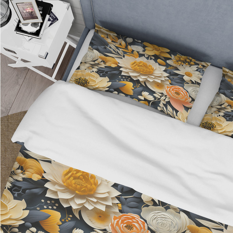 Bohemian Autumn Elegant Floral Motif - Ensemble de housse de couette floral, Housse de couette pour très grand lit et 2 très