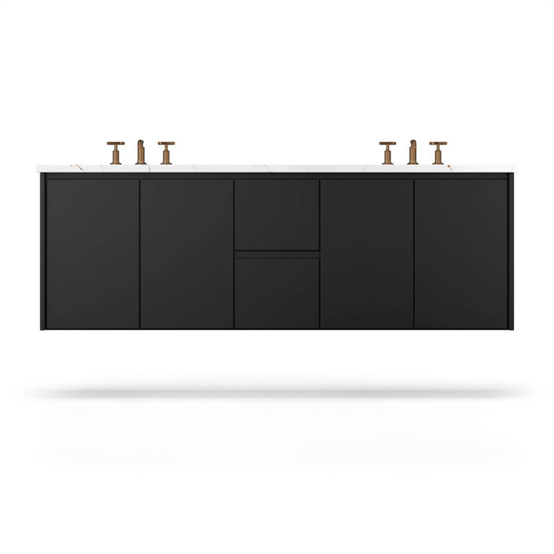 Meuble-lavabo flottant double Gilded, Noir, 72"
