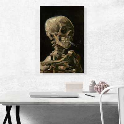 " Skull Of A Skeleton With Burning Cigarette " by Vincent Van Gogh Painting Print