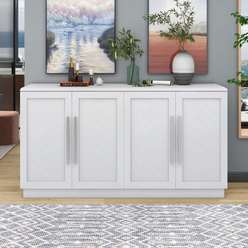 Armoire de rangement à 4 portes, tablettes réglables, Blanc