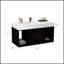 Meuble-lavabo de salle de bain avec lavabo en céramique, conception flottante, armoire de rangement murale avec tiroirs et espaces, style moderne avec poignées en métal