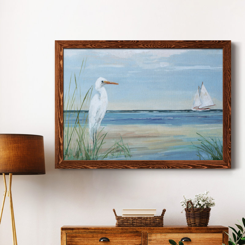 Summer Heron - Peinture sur toile encadrée, Érable, H 37,5 po x l 27,5 po x P 1,5 po