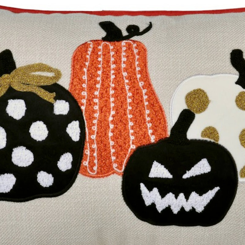 Coussin lombaire 14 po x 20 po avec citrouille d'Halloween et citrouille d'Halloween lombaire brodée à motif citrouille pour canapé