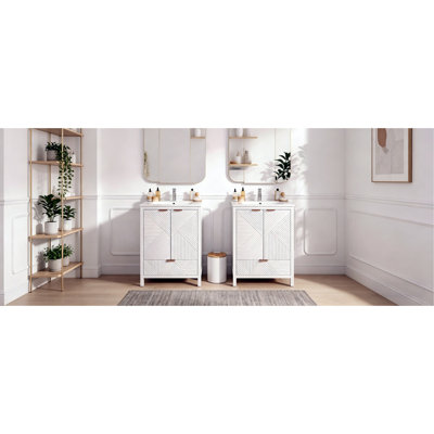 Bathroom Vanity Set, Modern Bathroom Vanity with Single Faucet Hole, Textured Door Panels and a Drawer, Pine Legs, Large Storage Space & Soft Close Hinges