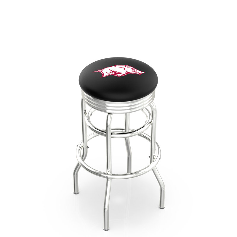 Tabouret de bar Logo Series, Tabouret de bar d'une hauteur de siège de 30 po, Double anneau chromé, Université de l'Arkansas