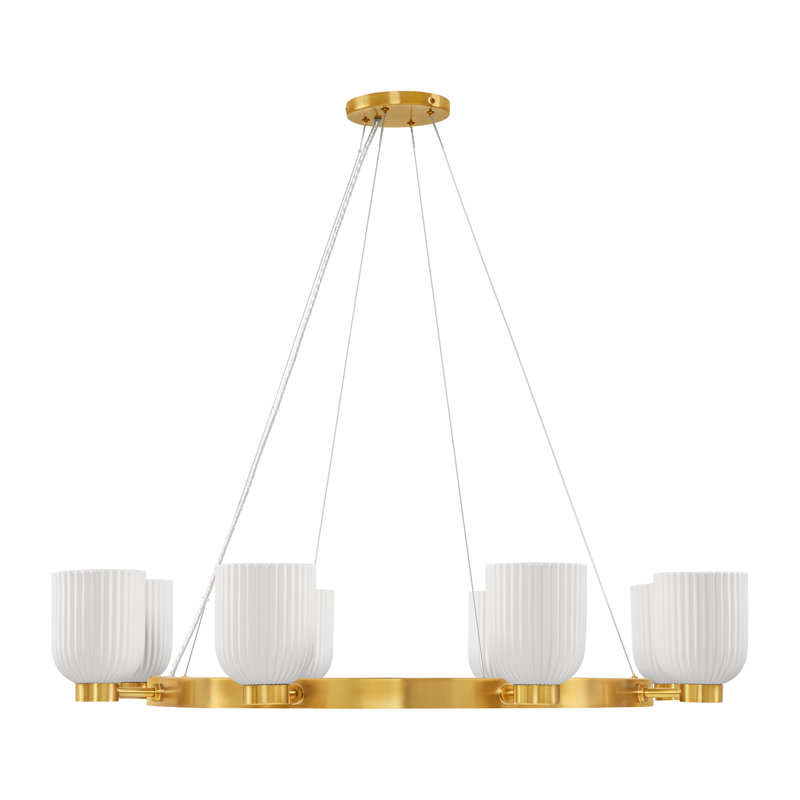 Isla Blanca 8-Light Warm Brass Chandelier with Porcelain Shades