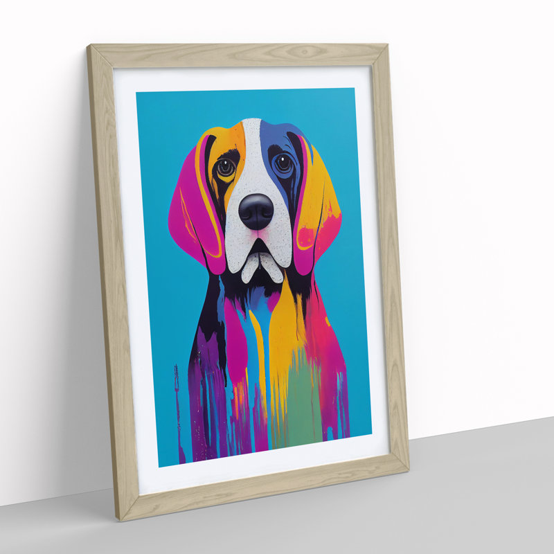 Dripping Dog No.5 Abstract 1 Piece Single Picture Frame Wall Art, 64cm H x 46cm W x 2cm D, Oak