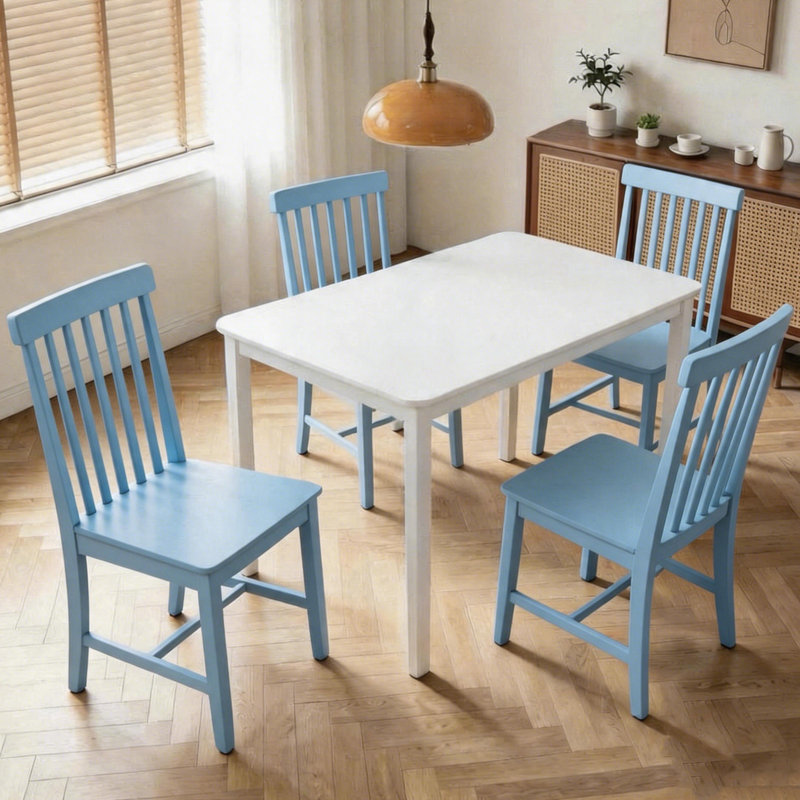 Solid Wood Space Saving Kitchen Dining Set, Sky Blue