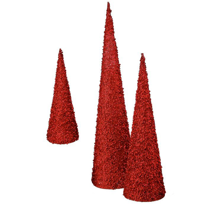 Ensemble 3 pièces d'arbre à cône scintillant, Rouge