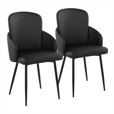 Side Chair Set of 2 with Black Faux Leather Upholstery and Metal Frame, Deep Black, 22 x 22.5 x 34.25 Inches