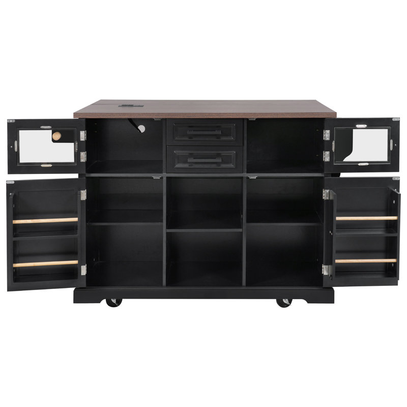 54.9" Kitchen Island With Drop Leaf, Black