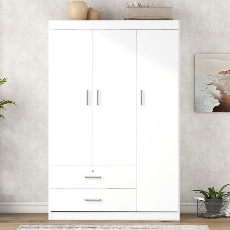 Garde-robe 2 tiroirs 3 portes blanc