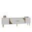 Meuble télé Catena moderne avec capacité de fixation murale, blanc et or, 59,1 po x 19,0 po x 11,6 po | 100% panneau de particules enduit de mélamine, hauteur des pieds 5,9 pouces | Design élégant et fonctionnel pour le salon et les espaces de divertissement-108199898