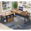 Bureau de direction de 63 pouces avec classeur mobile de 47 pouces, grand bureau personnel avec tiroirs et tablettes de rangement, bureau d'ordinateur en forme de L, mobilier de bureau, noyer et noir