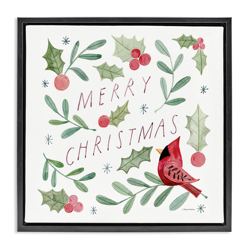 Art mural de Noël doux et fantaisiste par Rachel Nieman, Cadre flottant noir de jais, H 25 po x l 25 po