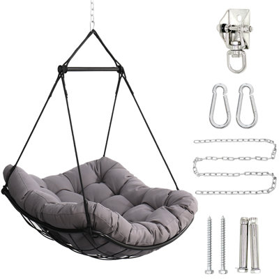 Chaise de hamac suspendue avec coussin - Chaise de hamac d'extérieur pour patio, porche, chambre à coucher, jardin, cour, balcon - Barre en acier robuste avec anneaux de sécurité antidérapants