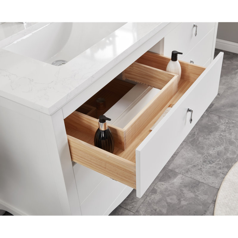60" Solid Wood Sink Vanity  With 1' Artificial Stone Top, White