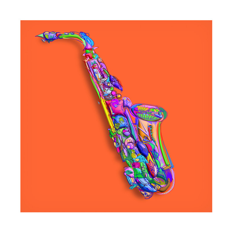 Art sur toile, Sax, H 14 po x l 14 po