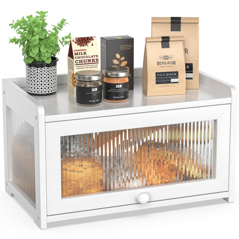 Boîte à pain en bambou pour comptoir de cuisine, boîte à pain de grande capacité avec boîte de pain de style campagnard avec fenêtre latérale ondulée et arrière à 3 côtés, boîte à pain