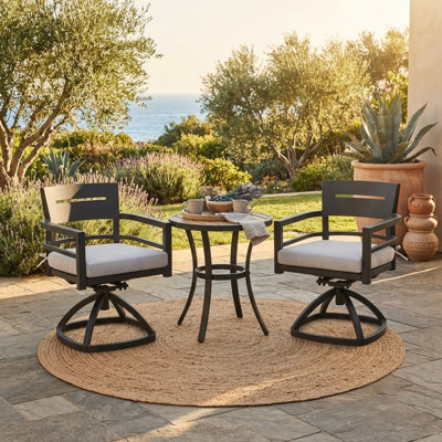 Chaises de bistro d'extérieur pivotantes à 360 ° en aluminium avec coussins Sunbrella (ensemble de 2), chaises bistro noires résistantes aux intempéries Ember