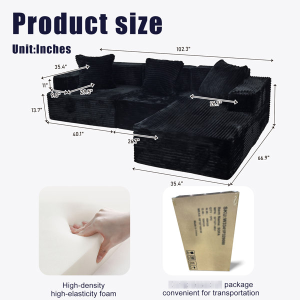 Latitude Run® Deep Seat Boneless L Shape Compression Sectional Couch ...