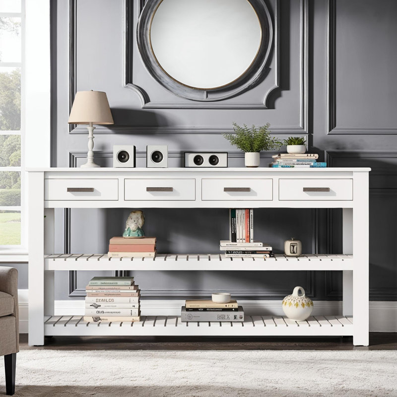 62.2''L Console Table with 4 Drawers & Spacious Shelf, White