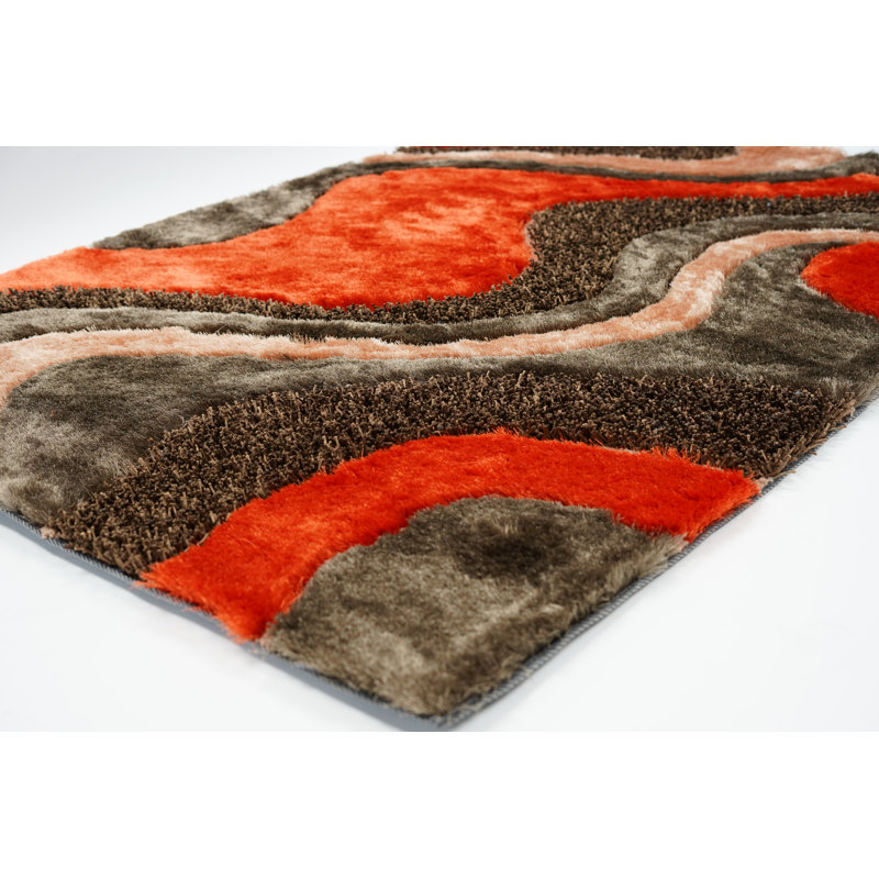 Tapis orange / brun touffeté à la main Bershire, Rectangle : 10 pi x 13 pi