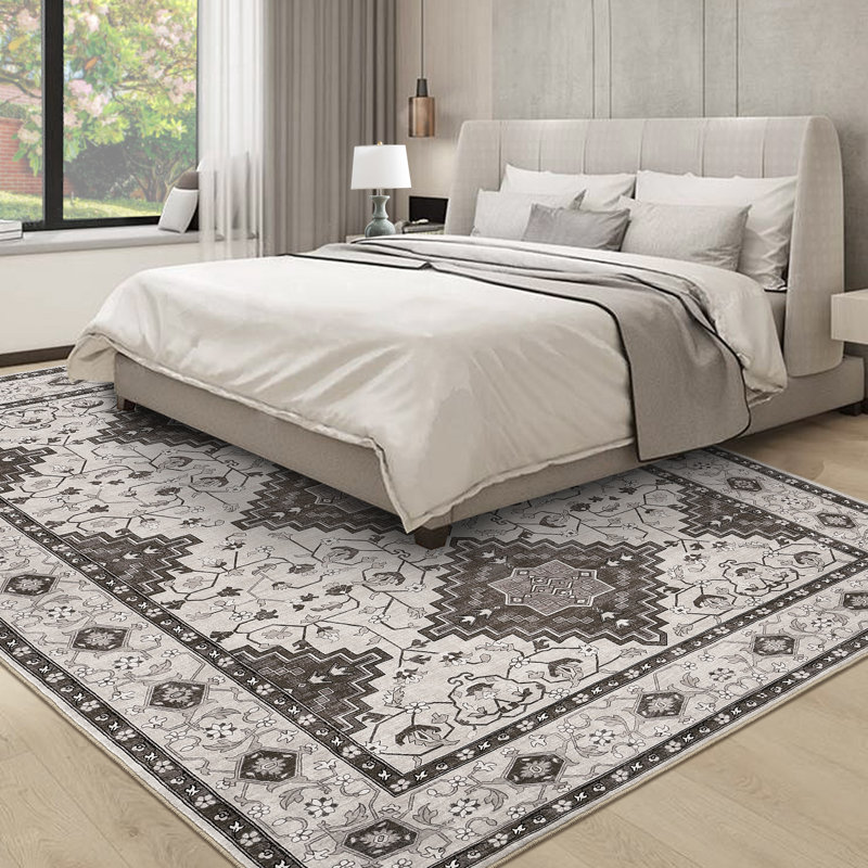 Machine Washable Rug with Rubber Backing for Living Room Oriental Non-Slip Area Rug Easy-Cleaning Vintage Floor Carpet for Bedroom Dining Room