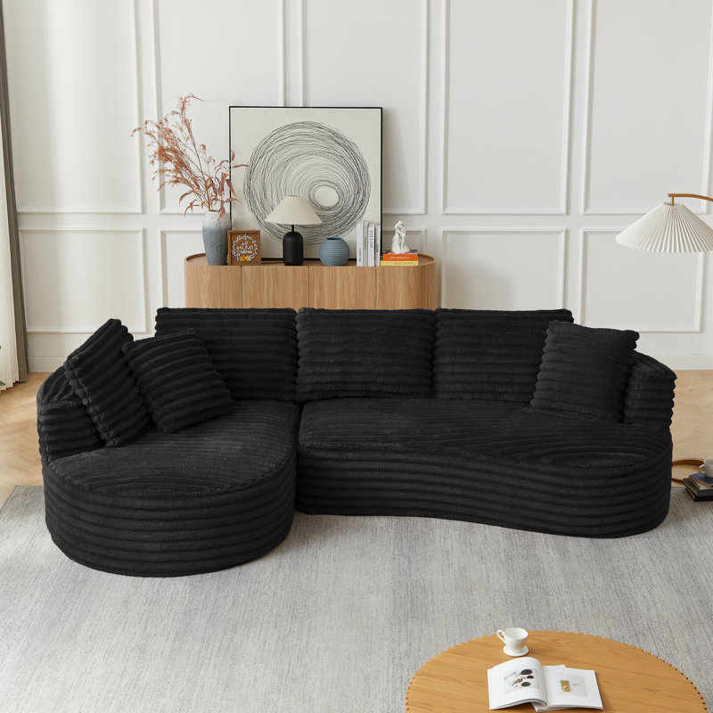120.9" Upholstered Sectional Sofa Oversized L-Shaped Sofa And Chaise - No Assembly Required, Left Hand Facing, Black Corduroy