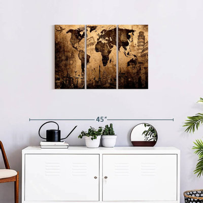 «Old Landmark World Map», reproduction sur toile