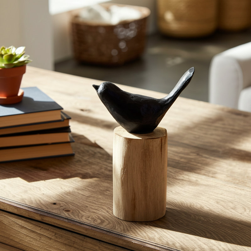 Anzleigh Modern Wood and Resin Bird Figurine with Mango Wood Base and Sculpted Organic Silhouette for Decorative Contemporary Accent in Casual Home Decor