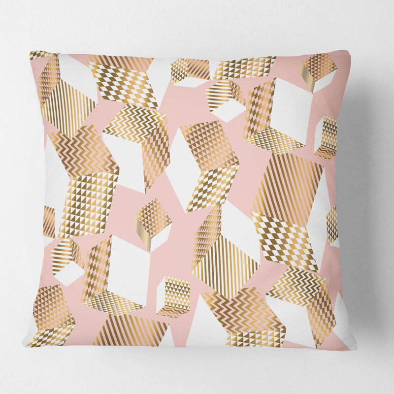 Coussin doré et rose I - Mid-Century Modern, 18 po x 18 po