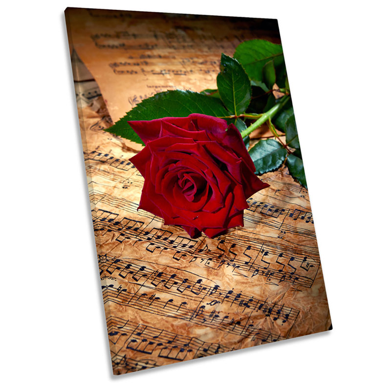 X0608 Rose Flower Vintage Music Sheet - Wrapped Canvas Print, 18cm H x 12cm W x 2cm D