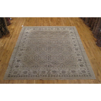 Tapis unique en laine noué à la main beige / brun de 8 pi x 10 pi