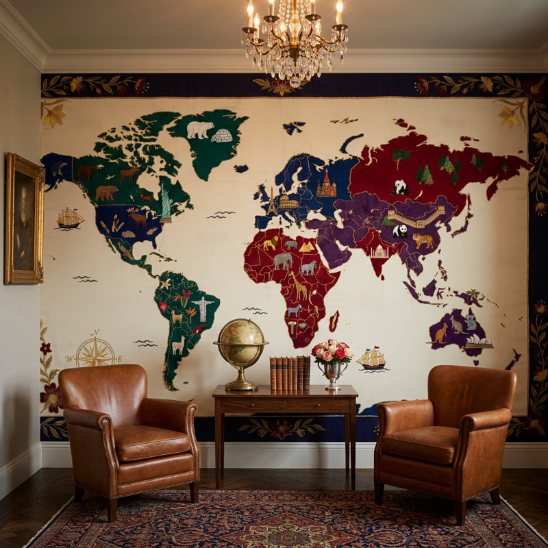Décoration murale de voyage carte du monde amovible Atlas, 140 po x 108 po, Non tissé