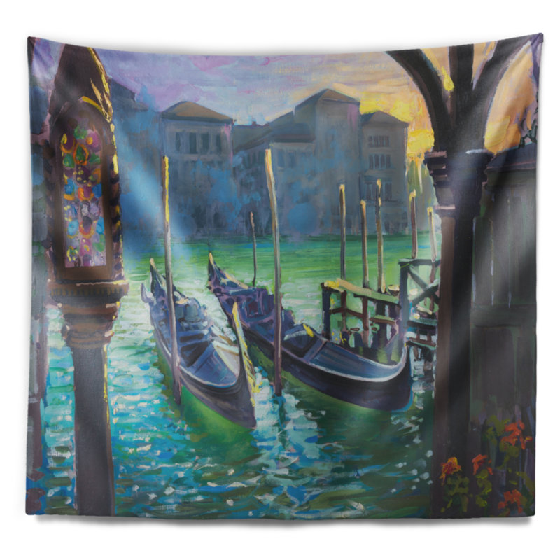 Peinture de gondoles à la tapisserie de venise, H 32 po x l 39 po