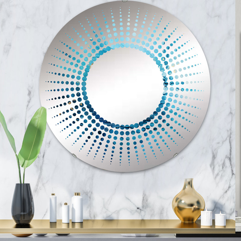 Miroir décoratif bleu et blanc - MIR111463-Rond, 31,4 po x 31,4 po