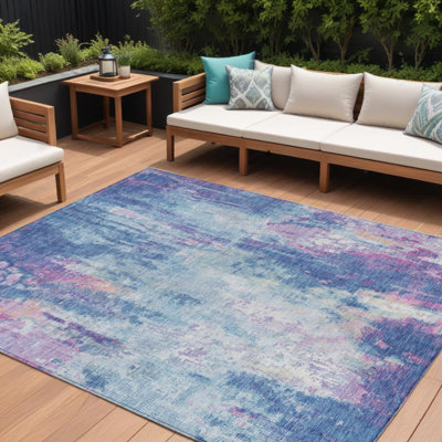 Tapis extérieur lavable abstrait 8 pi x 10 pi bleu pêche et bleu ciel