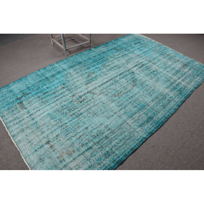 Grand grand tapis turc Oushak rétro avec un design de salon bleu organique surteint idéal pour les pièces spacieuses