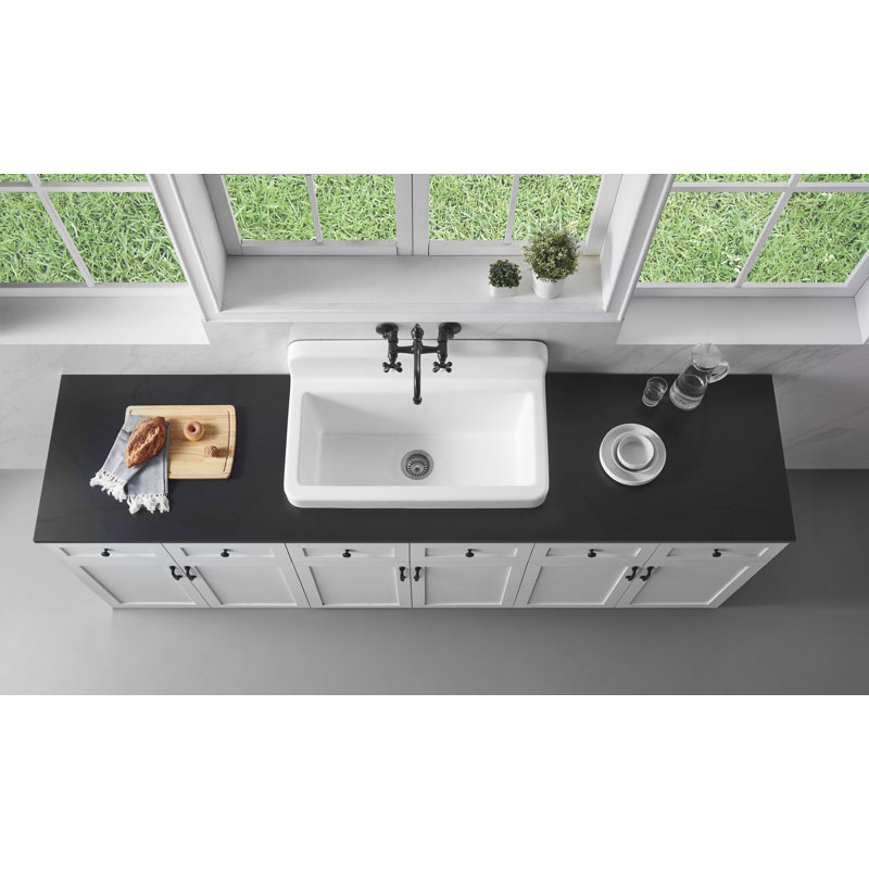 Kingston Brass Petra Galley 33-Inch x 19-Inch Cast Iron Wall Mount Kitchen Sink, 0 hole
