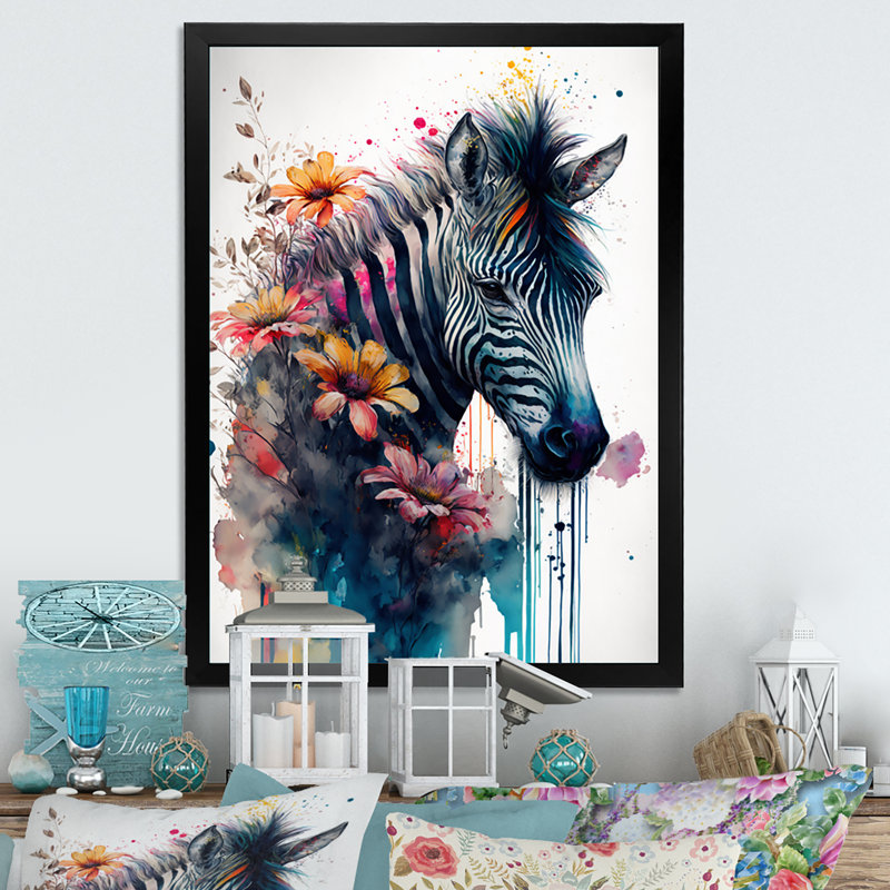 Mignon zèbre, art floral - art mural zèbre, H 20 po x l 12 po x P 1 po, Cadre photo noir