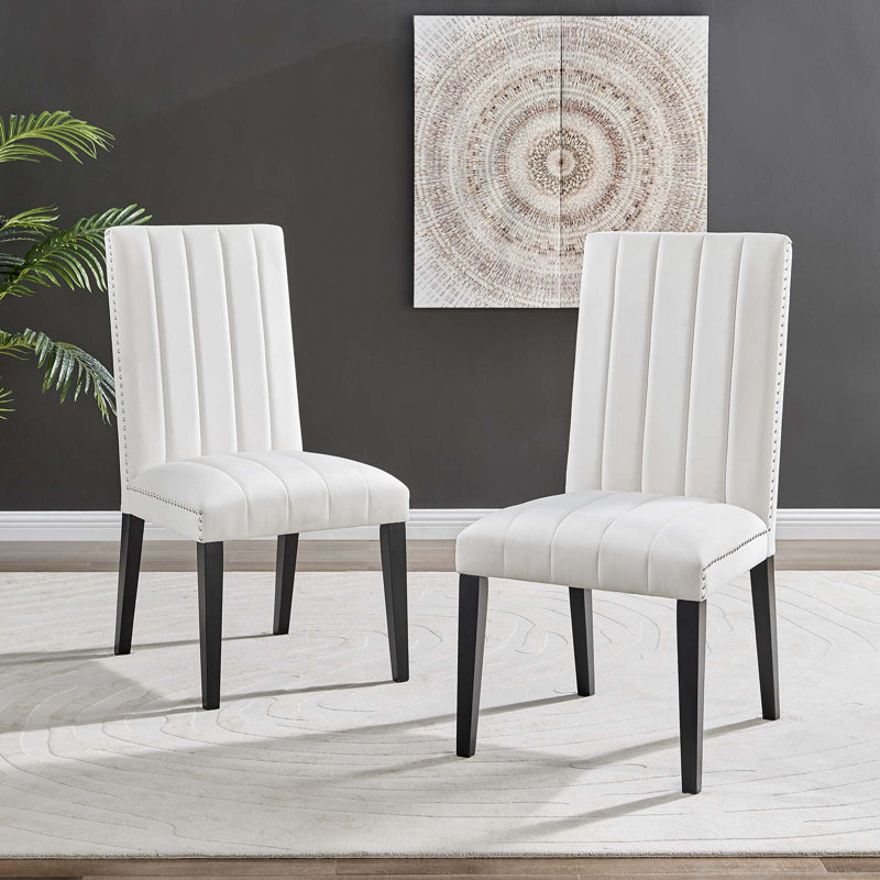 Modway Catalyst Performance Velvet Dining Side Chairs - Set of 2, White
