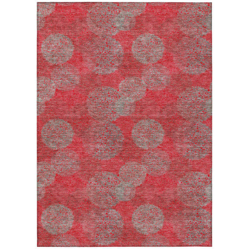 Tapis extérieur lavable à pois rouge et argent 5 pi x 8 pi