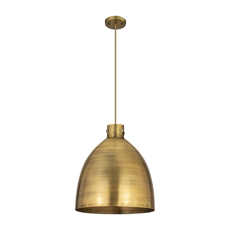 Luminaire suspendu en métal 1 lumière, Laiton brossé, H 19,63 po x l 18 po x P 18 po, Laiton brossé