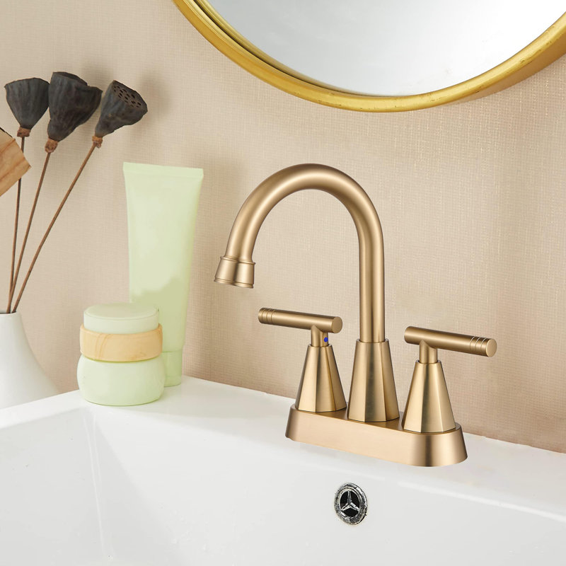 Aris Premium 4" Center Set Bathroom Faucet With Pop-Up Drain, Brushed Gold
