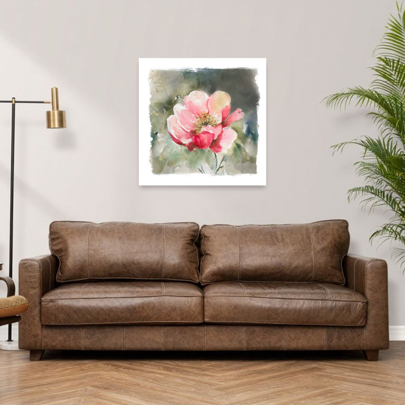 Pivoine rose délavée, reproduction d'art contemporain délicat, 36" H x 36" W